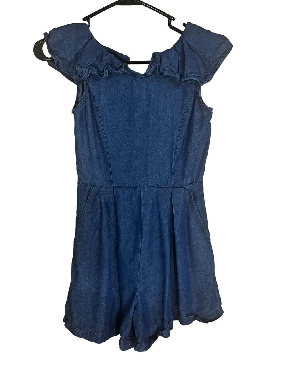 Habitual denim chambray blue romper GIRLS SIZE 10 Ruffle Sleeves